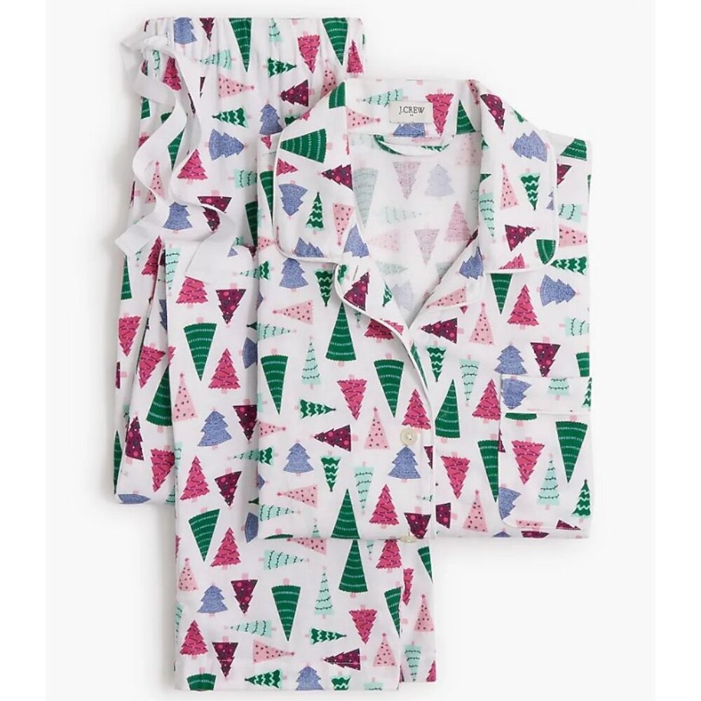 J. Crew Long Sleeve Flannel Holiday Print Pajama Sleep SET Size MP White Multi